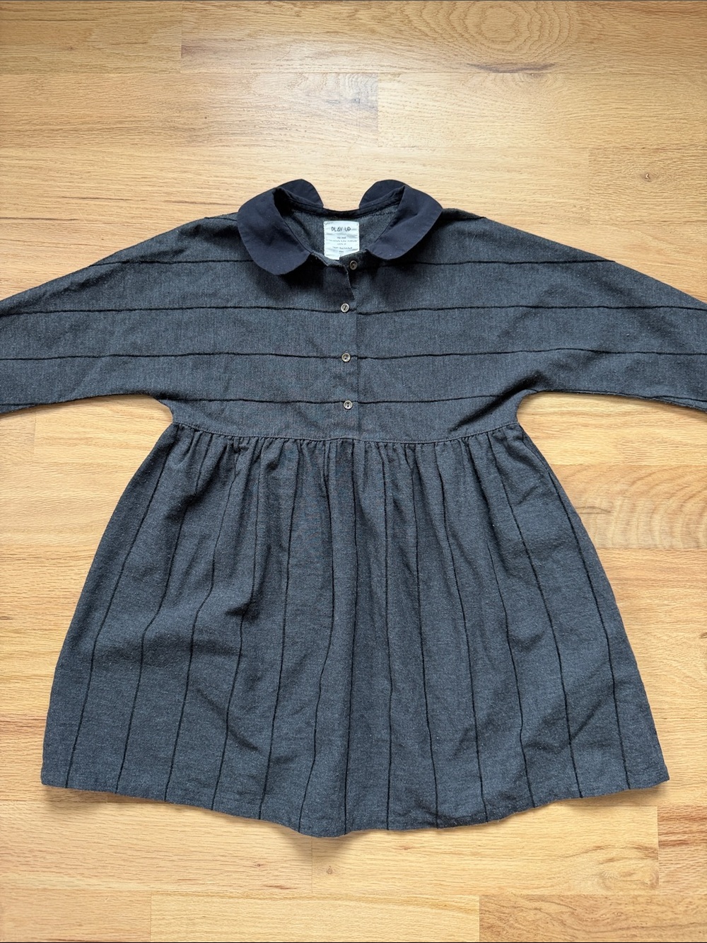 Play Up Portugal Dark Charcoal Striped Peter Pan Collar Dress Girls sz 3